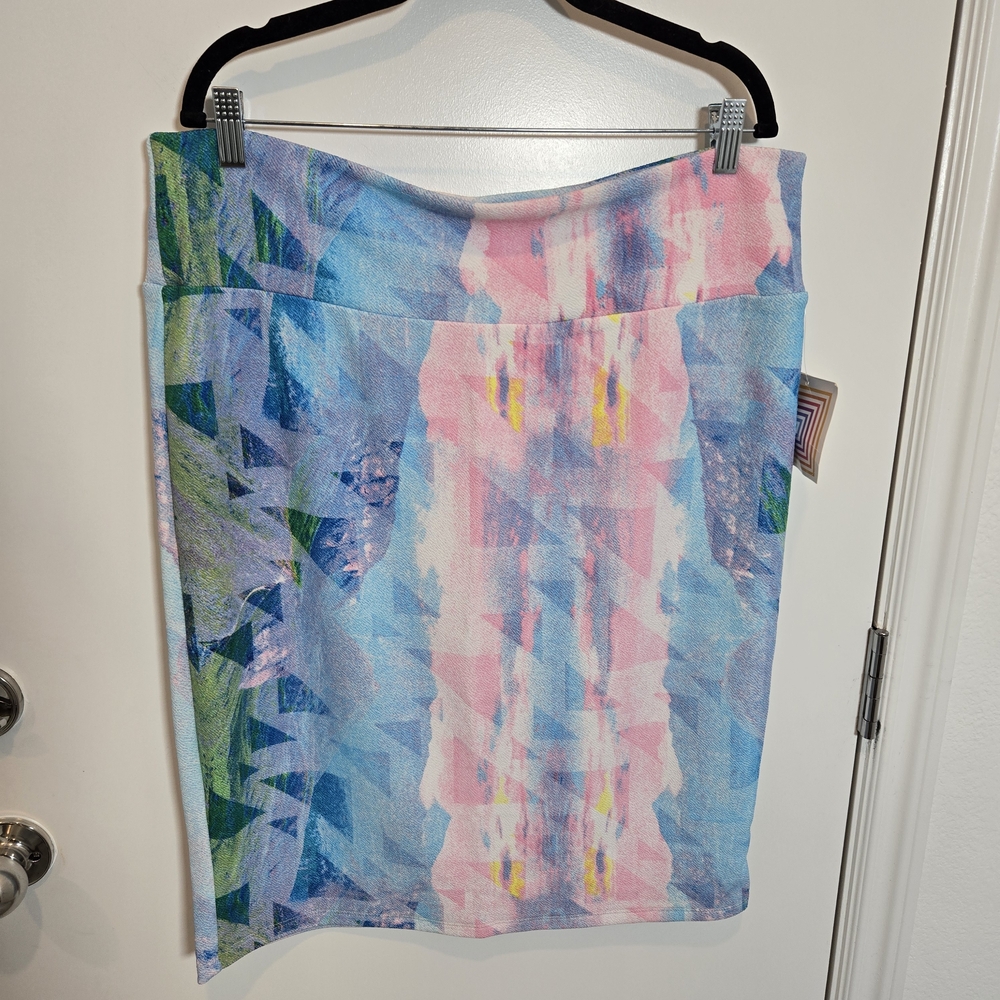 LuLaRoe Pastel Geometric Pencil Skirt in Blue, Pink, Green